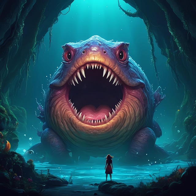 Free dangerous monster girl cave illustration