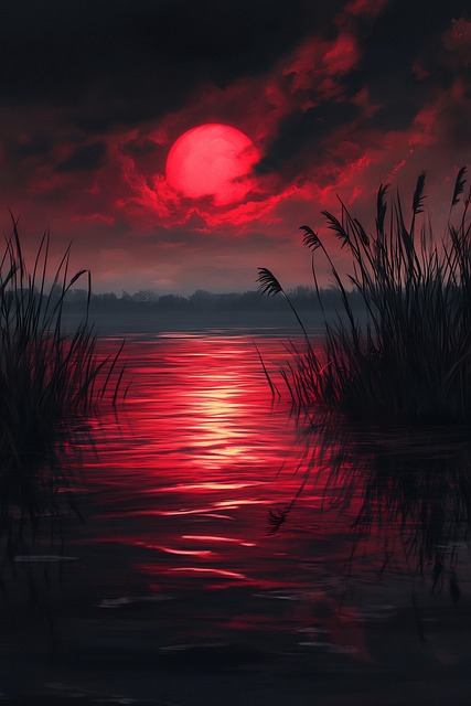 Free ai generated crimson moon blood-red sky illustration