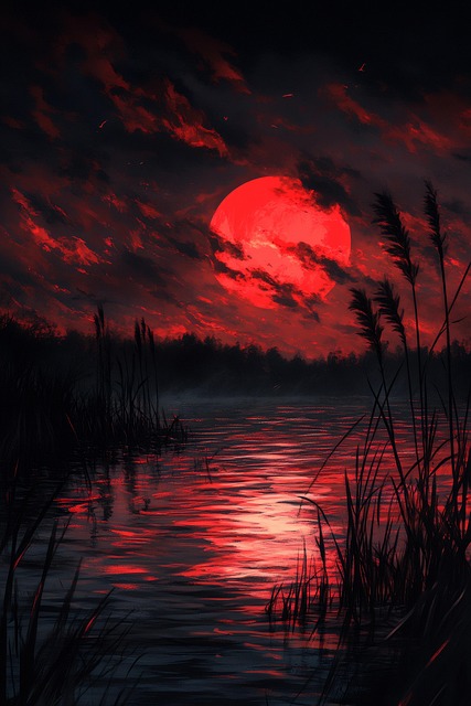 Free ai generated crimson moon dark sky illustration