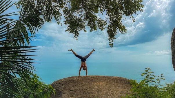 Mann, Handstand, Tropisch, Insel, Sport