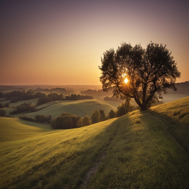 Free ai generated rolling hills sunset illustration