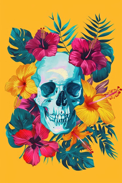 Ai Generado, Cráneo, Flores, Esqueleto