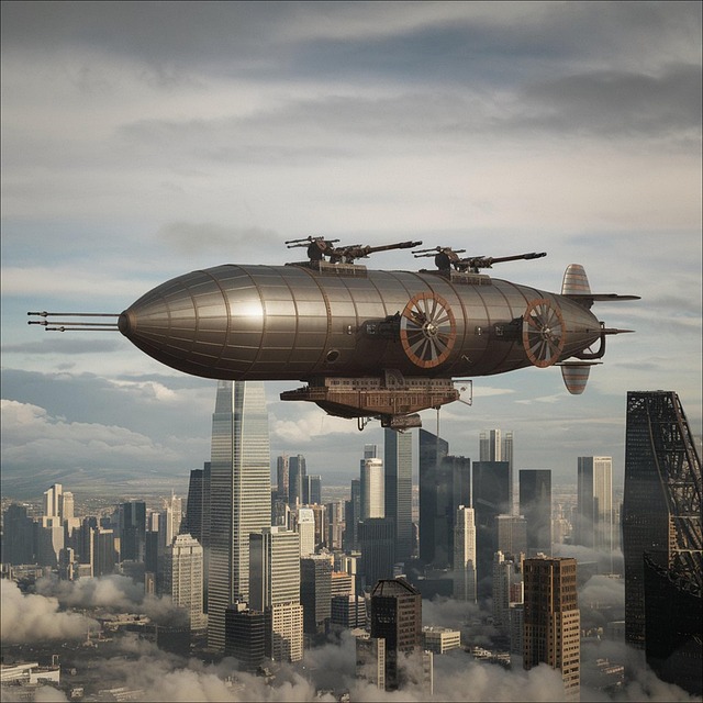 Free ai generated airship steampunk illustration