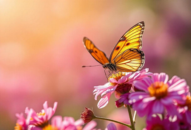 Schmetterling, Pinke Blumen, Bestäubung