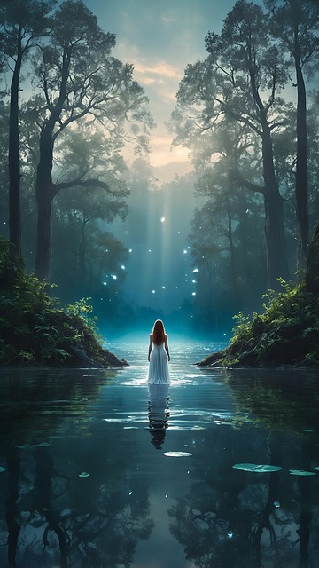 Free ai generated woman lake illustration
