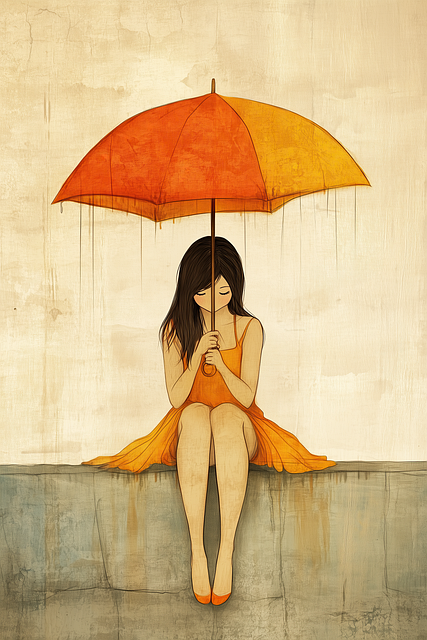 Free ai generated woman umbrella illustration