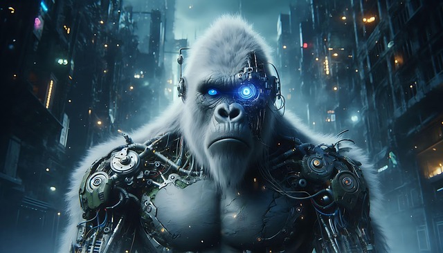 Free ai generated gorilla cyborg illustration