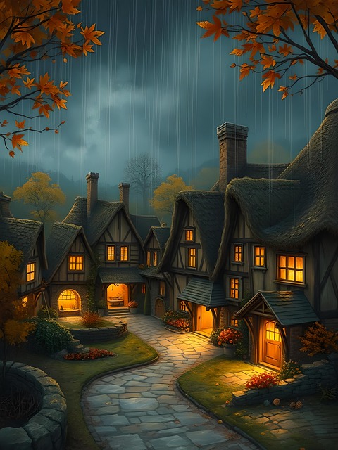 Download free HD stock image of Ai Generated Hamlet Free ai generated hamlet autumn illustration
