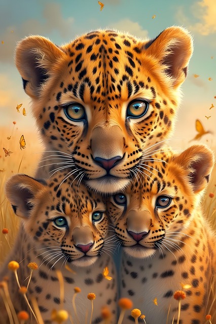 Free ai generated leopard cubs illustration