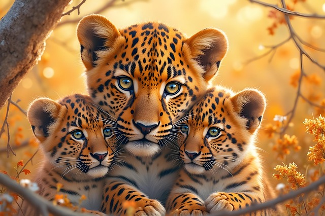 Free ai generated leopard cubs illustration