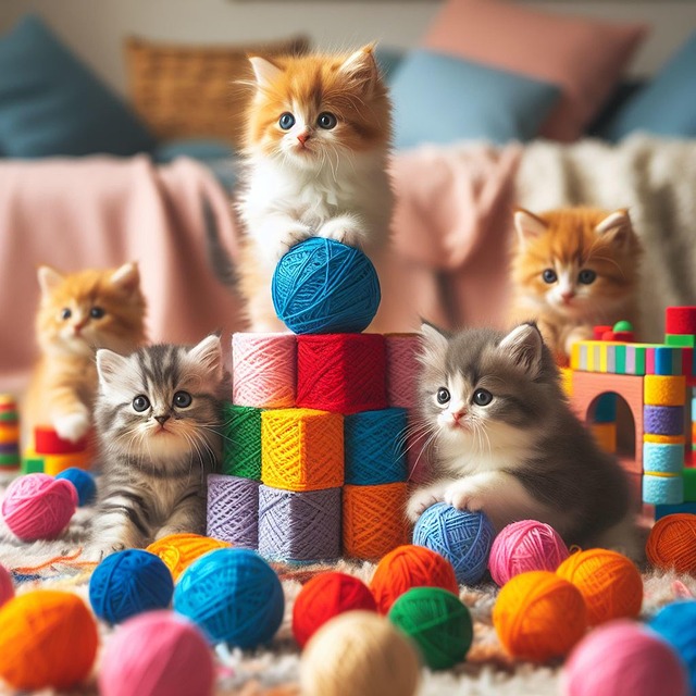 Free ai generated kittens yarn illustration