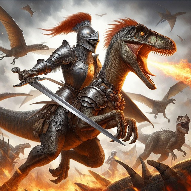 Free ai generated warrior dinosaur illustration