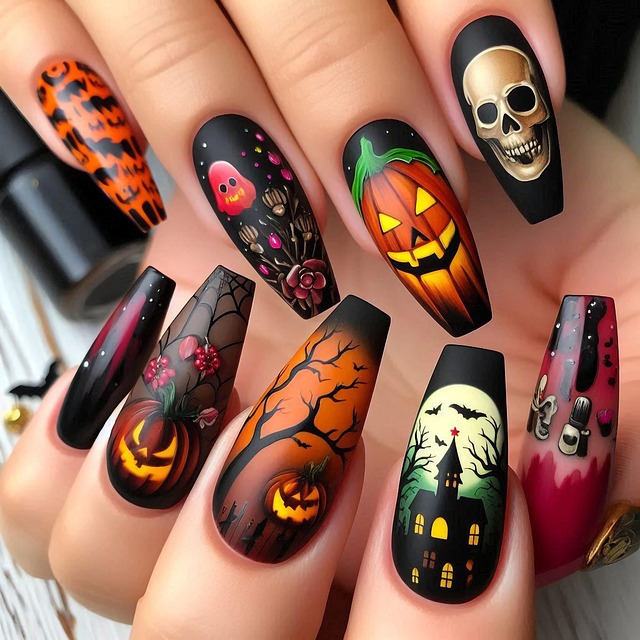 Free ai generated nails pumpkins illustration