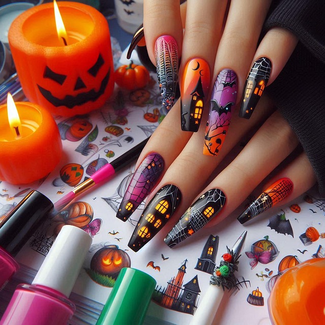 Free ai generated nails pumpkins illustration