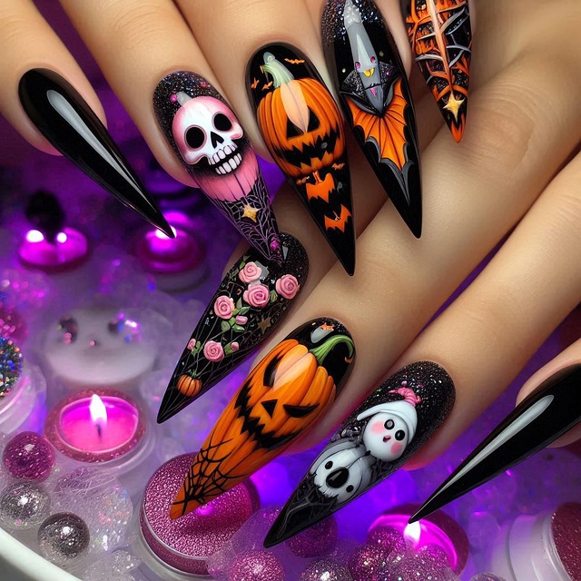 Free ai generated nails pumpkins illustration