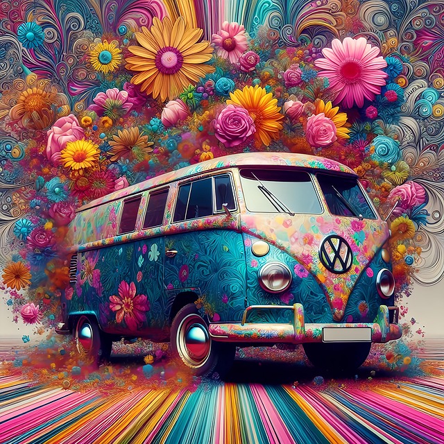 Free psychedelic van peace illustration