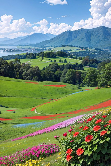Berge, Hügel, Feld, Blumen, Natur