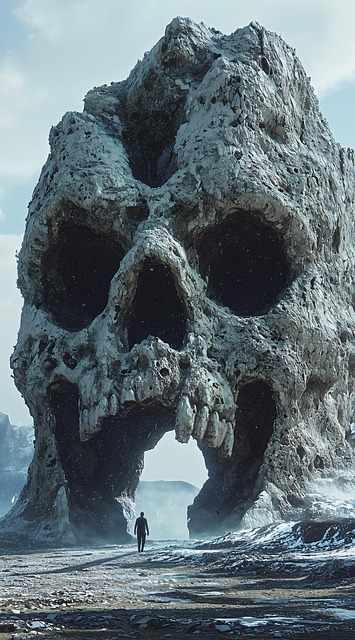 Free ai generated giant skull rock formation illustration