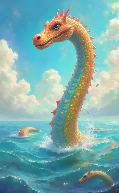 Free ai generated loch ness monster fantasy illustration