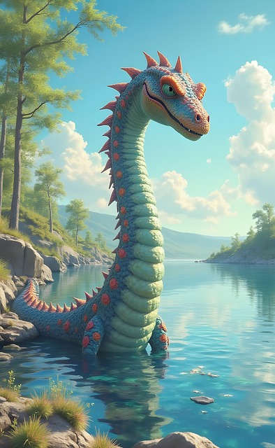 Free ai generated loch ness monster fantasy illustration