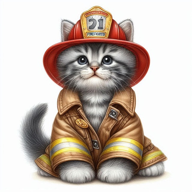 Free ai generated cat firefighter illustration