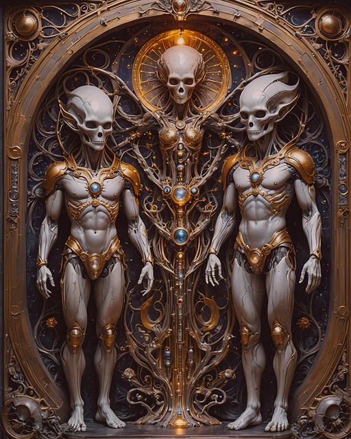 Free wall plaque alien skulls illustration