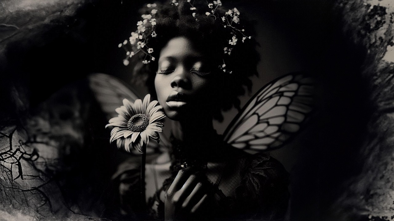Download Woman, Flowers, Black And White. RoyaltyFree Stock