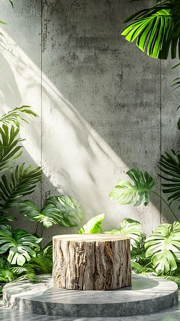 Free concrete podium tropical plants minimalism illustration