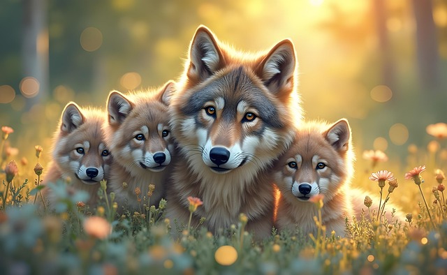 Free ai generated wolf puppies illustration