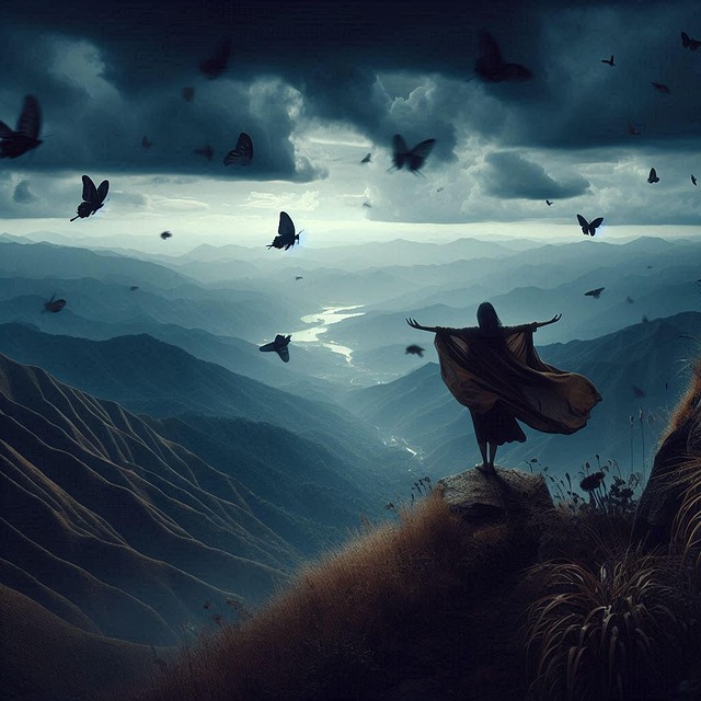 Free ai generated woman mountain illustration