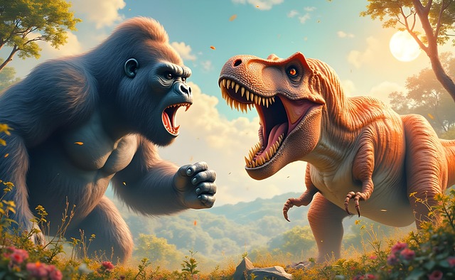 Free ai generated king kong tyrannosaurus rex illustration