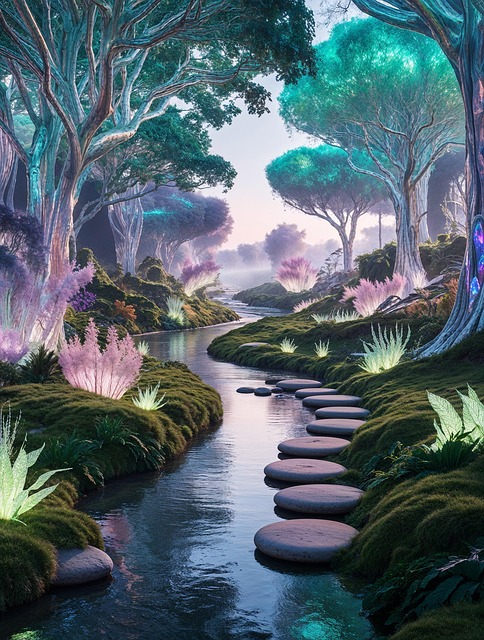 Free ai generated river landscape illustration