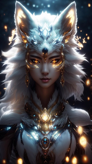 Wölfin, Kunstwerk, Wolf, Winter, Mond