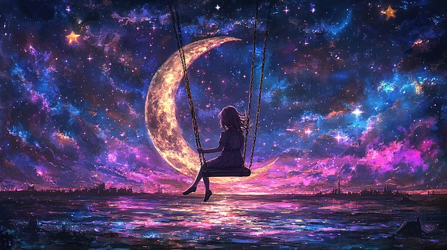 Free ai generated girl moon illustration