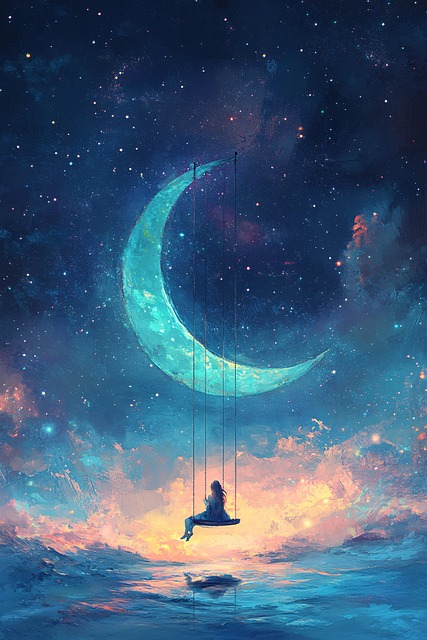 Free moon swing girl illustration