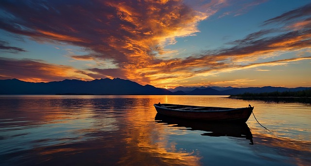 Ai Generiert, Boot, See, Sonnenuntergang