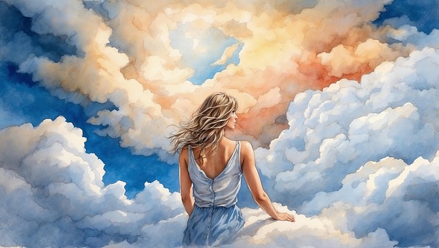 Free ai generated woman clouds illustration
