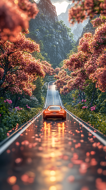 Free forest road car illustration