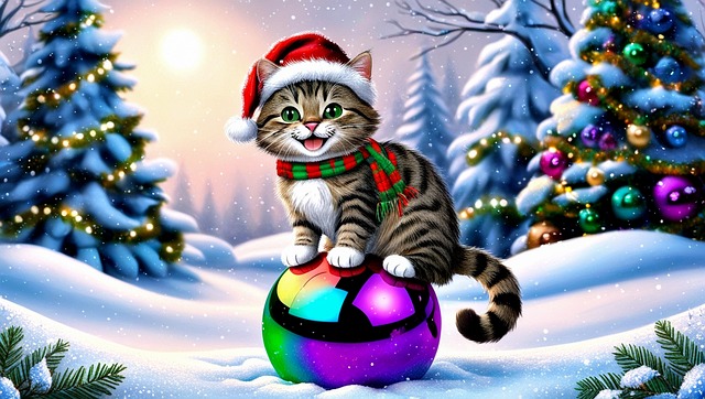 Free ai generated cat christmas balls illustration