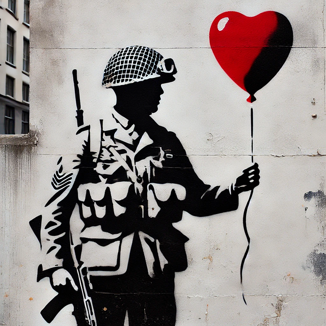 Free ai generated soldier silhouette heart balloon illustration