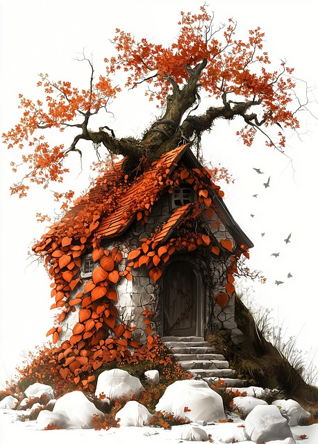 Free ai generated cottage tree house illustration