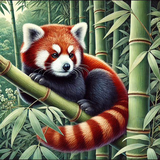 Free ai generated red panda bamboo forest illustration