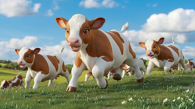 Free ai generated cows calves illustration
