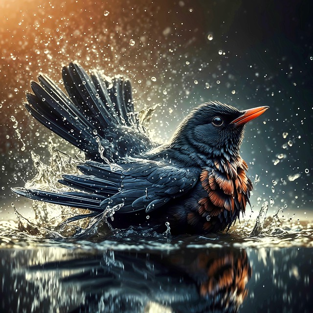 Free blackbird water wild bird illustration