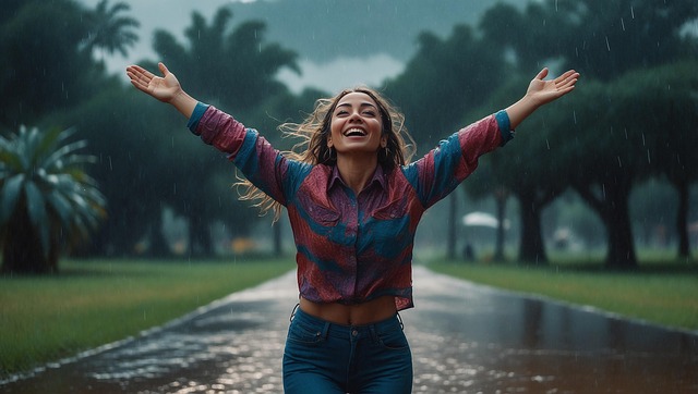 Free ai generated woman rain illustration