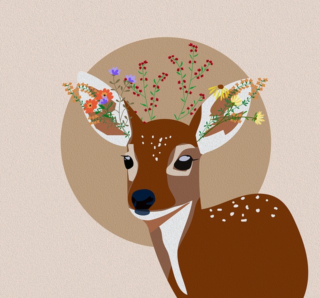 Free roe deer deer flowers illustration