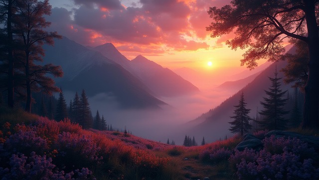 Free ai generated misty landscape scenery illustration