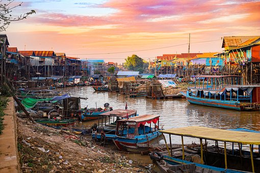 Cambodja, Azië, Natuur, Dorp, Rivier