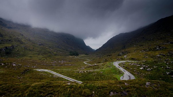 Irland, September, Schwarz, Senke, Berge