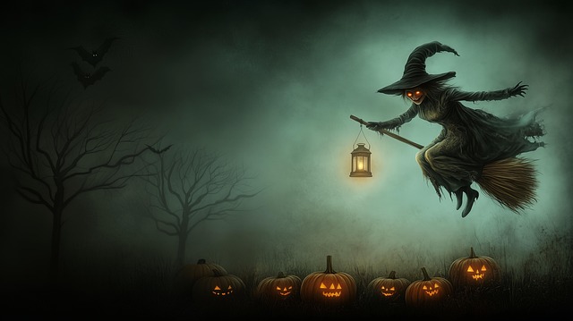 Free halloween background witch witch broom illustration